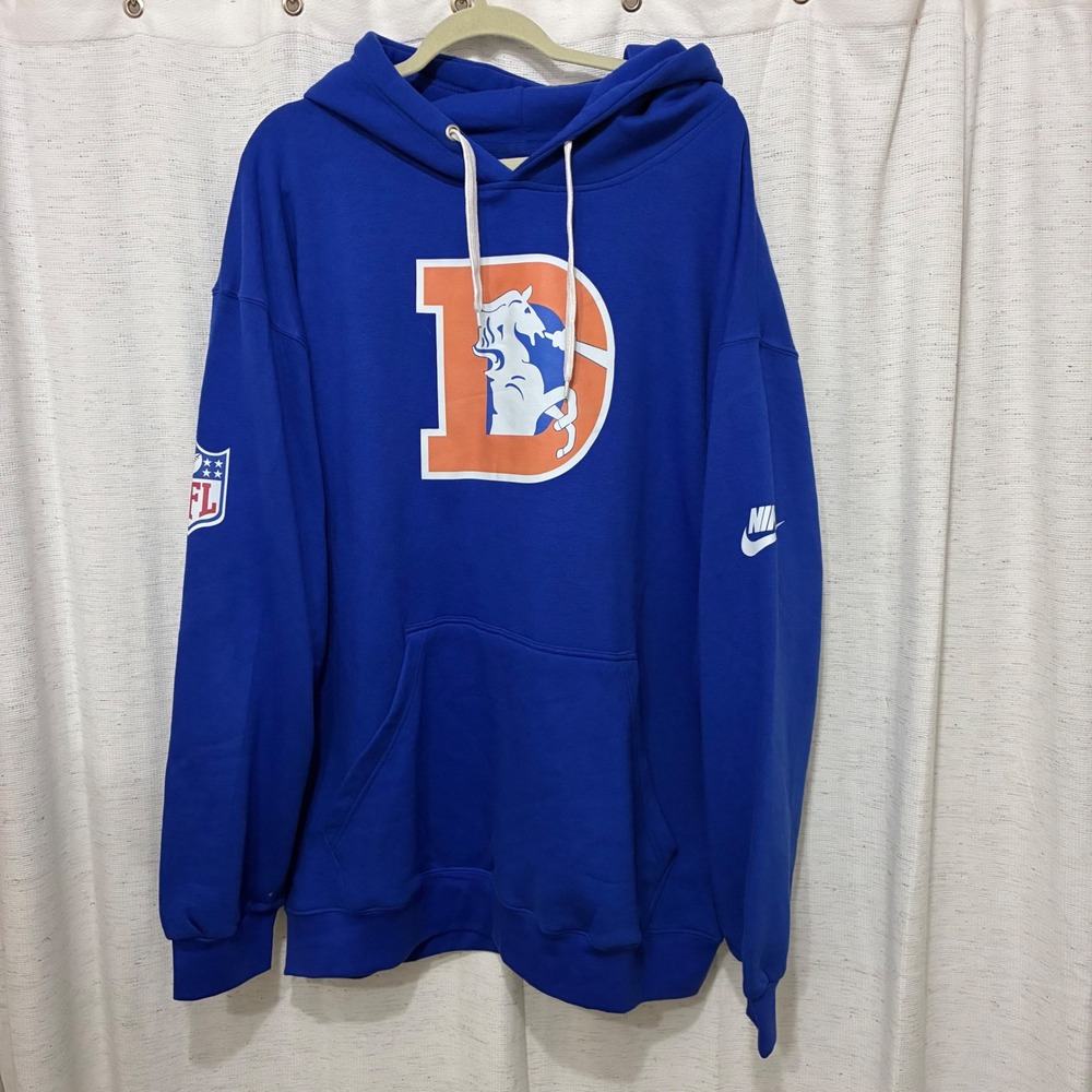 Denver Broncos Hoodie Mens XXL Blue Vintage Design Logo NFL Nike Reto
